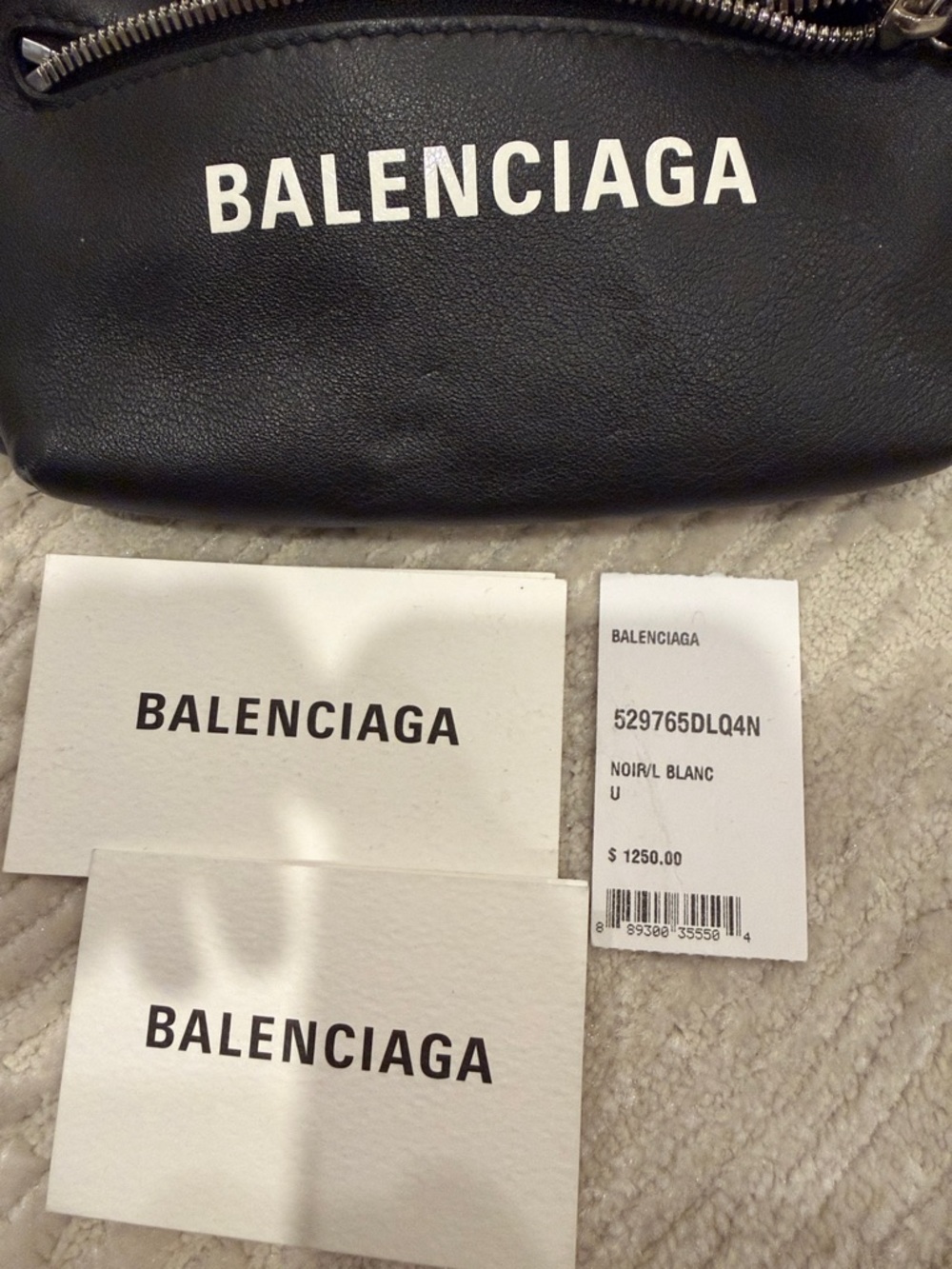 Balenciaga Black Leather Belt Bag with White Logo - Picture 2 of 5